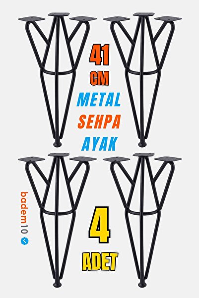 Badem10 Rüzgar 4 ADET Siyah 41 cm Metal Sehpa Masa Ayağı Dayanıklı Mobilya Or...