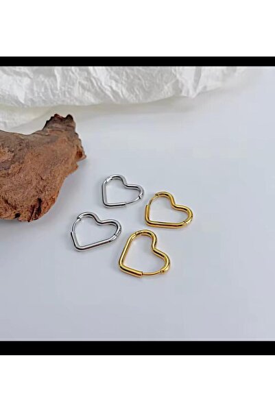 Arescollection 1 ÇİFT PASLANMAZ 2 CM ÇELİK KALP ŞEKLİNDE KADIN HALKA KÜPE