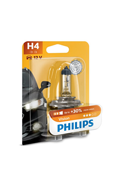 Philips Car halogen headlight bulb H4 Vision, +30%, 12V, 55W, 1 pc.
