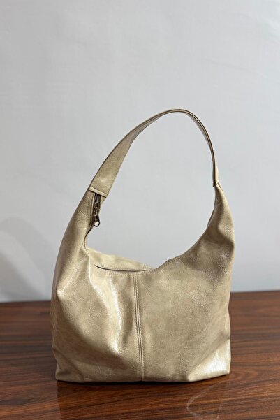 Gülşah collection Μεγάλη casual δερμάτινη τσάντα ώμου - Mink