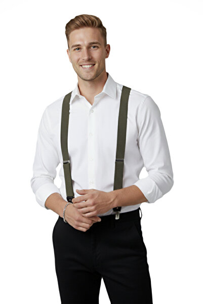 DeepSEA Unisex Khaki Leather Stretchable Elastic Adjustable Metal Clip Trouser Hanger 2602025