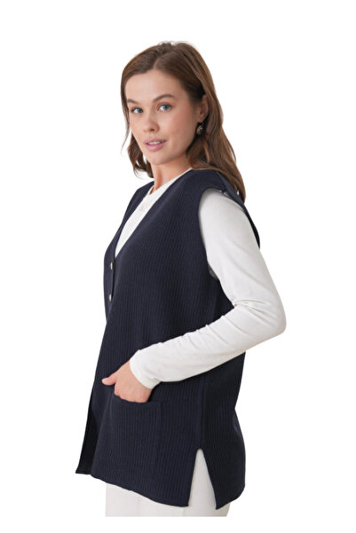 Stilmony Women's Mother Plus Size Corded Fabric Wool Knitwear Vest