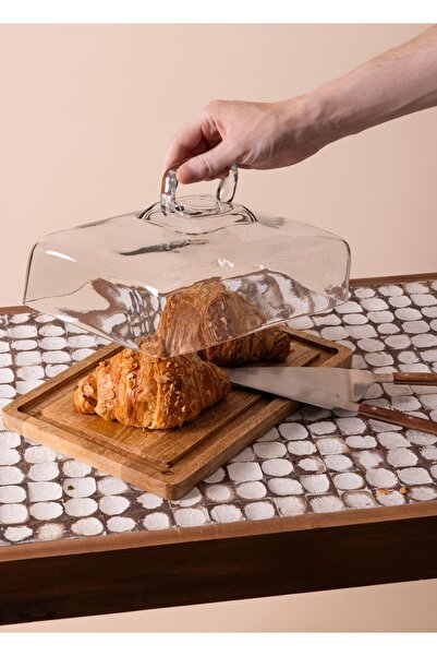 RİVO HOME DECOR Madera Rectangular Cake Storage Jar 16X28X18 cm