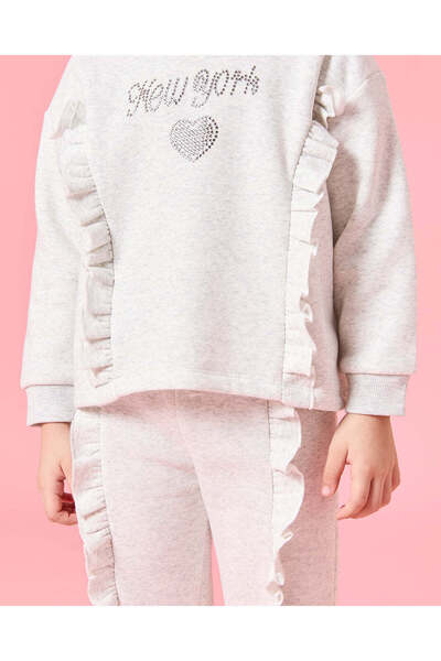 REDTAG طقم بنطال رياضي مزخرف باللون الرمادي للبنات (قطعتين)