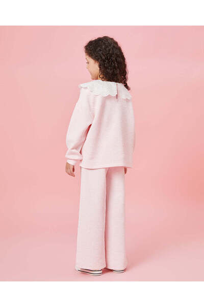 REDTAG طقم بنطال رياضي من الدانتيل والجاكار باللون الوردي للبنات (قطعتين)