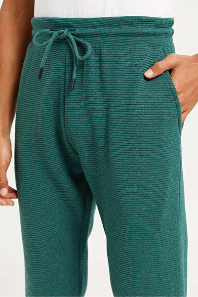 REDTAG Men Green Ribbed Jogger Pants