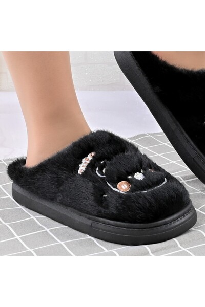 Tmall Women's fluffy slippers,with Teddy Bear,With Furry,TM1PD1067,Black
