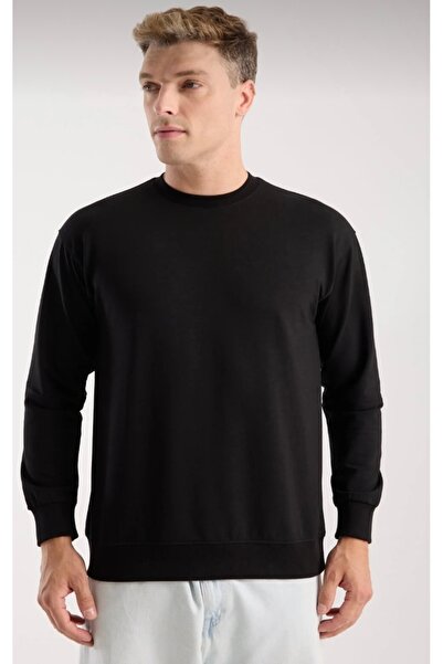 Quafash Erkek Bisiklet Yaka Standart Kalıp Basic Düz Pamuklu Sweatshirt