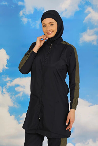 alfa expres Clothing Women's Full Hijab Swimsuit with Pants and Sleeves with Stripe Navy Blue