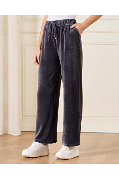 REDTAG Senior Girls Charcoal Velour Wide leg Pants