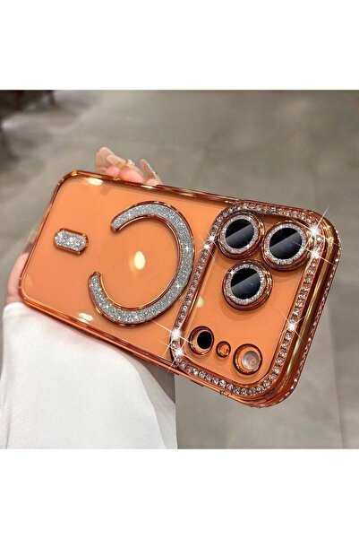 m.tk moveteck iPhone 17 Pro Max Kılıf Simli Taşlı Lens Korumalı Arkası Şeffaf Kenarı Renkli Parlak Magsafe Kapak