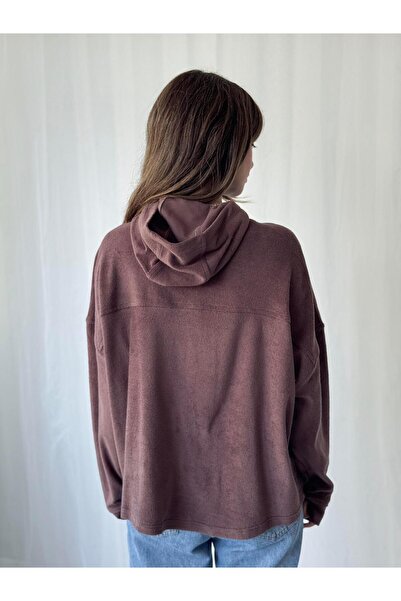 Retrobird Towel Fabric Oversized Hooded Sweatshirt Women's Plum