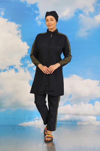 alfa expres Clothing Women's Full Hijab Swimsuit with Pants and Sleeves with Stripe Navy Blue