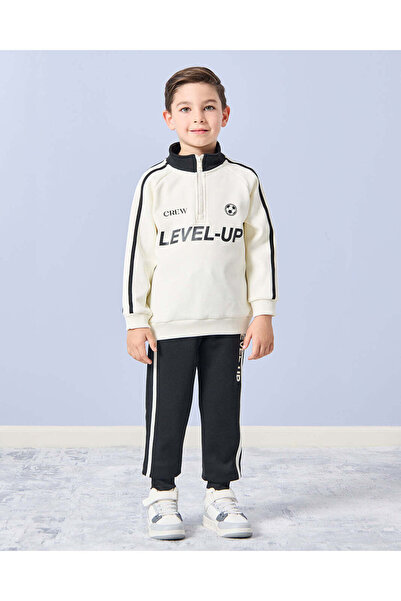 REDTAG Boys Black And White Sweatshirt With Active Pants (2 Piece)