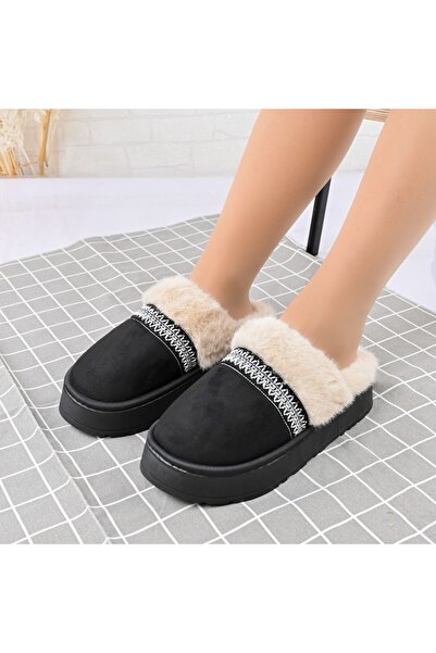 Tmall Papuci de damă, confecționați din piele întoarsă, cu blană, TM1PD1056, ...