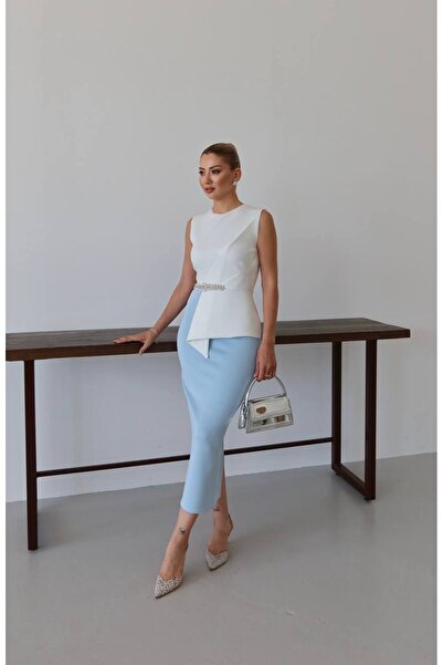 Siseniorita Rochie Midi Elegantă Dama, Cu Volane Peplum și Detaliu Aplicație Sclipitoare în Talie