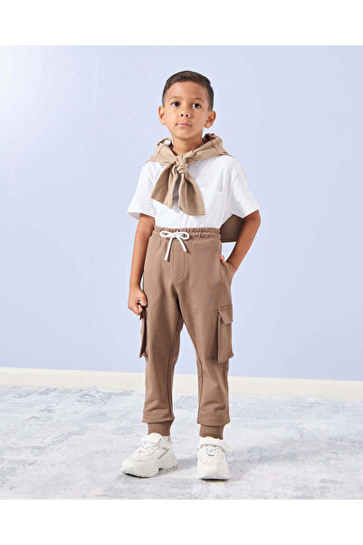 REDTAG Boys Brown Cargo Pocket Track Pants