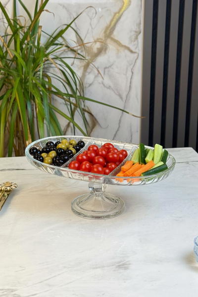 MAY HOME Footed Glass Serving Plate & Oval Compartmented Serving Plate
