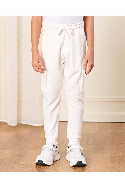 REDTAG Boys Cream Cargo Pocket Track Pants