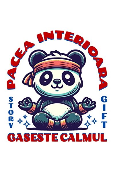 OEM Autocolant - Panda Pufos cu Bandană Roșie, Poziție Yoga - „Pace Interioar...