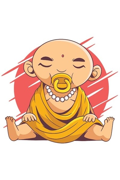 OEM Autocolant cu bebelușul Buddha cu margini albe, vinil PVC 15 cm