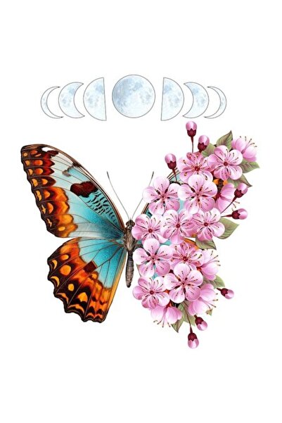 OEM Autocolant fluture cu flori și lună, bordură albă, vinil PVC, 10 cm