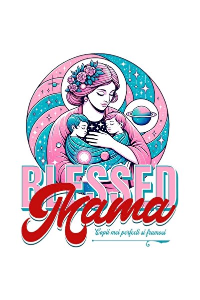 OEM Autocolant familie Blessed Mama – Mama și copiii, margini albe, vinil PVC...