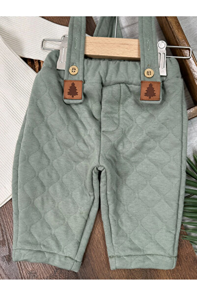 Bolly Baby Quilted Salopet Pine Embroidered Beret Turtleneck Badi Winter 3-Piece Baby Boy Set