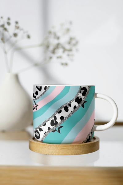EYBaskı Tasarım Colorful Leopard Printed Porcelain Mug