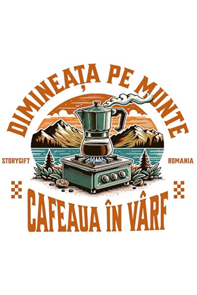 OEM Αυτοκόλλητο Mountain View με ζεστό καφέ – «Morning on the Mountain», PVC ...