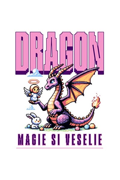 OEM Autocolant Dragon Mov, Stil Desen Animat cu Înger și Iepure, Text „Magie ...