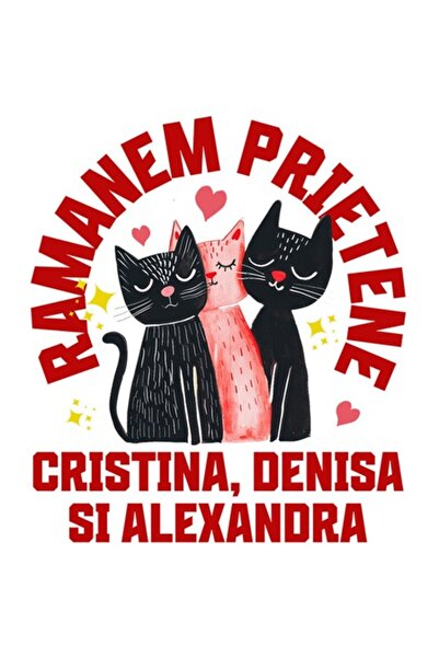 OEM Autocolant portret trei pisici – două negre, una roz, „Vom rămâne prieten...