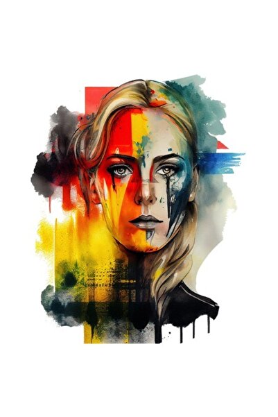 OEM Autocolant cu pictură care picură: Portret de fată blondă, lacrimi, multi...