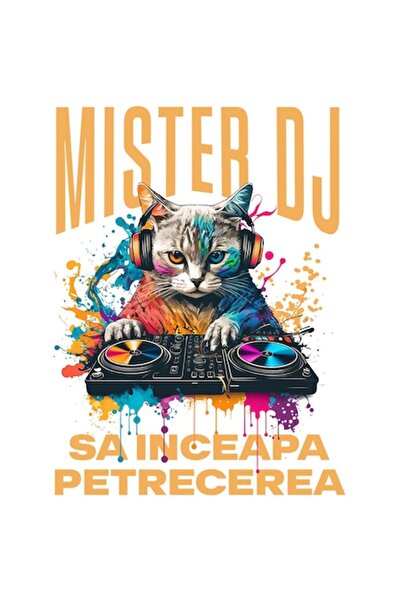 OEM Стикер Котка с DJ слушалки - „Нека забавлението започне“, PVC винил, 10 см