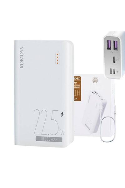 Romoss Power Bank 10000mAh 22.5W - 2x USB, USB-C, MicroUSB, Lightning, Battery Indicator, White