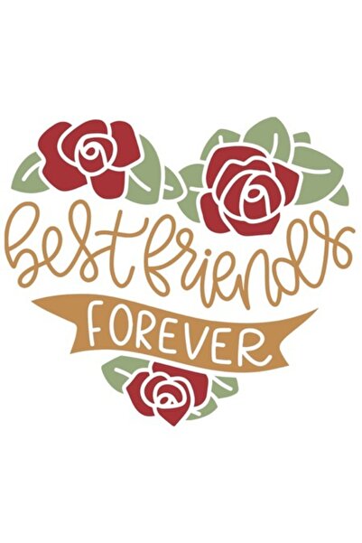 OEM PVC Vinyl Sticker "Best Friends Forever" with Red Roses, White Border - 28 cm