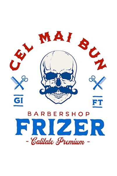 OEM Autocolant craniu uman cu mustață - instrumente de frizerie, margini albe...