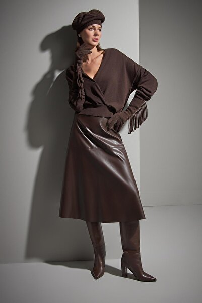 JOIN US Kruvaze Yaka Kahverengi Triko Kazak