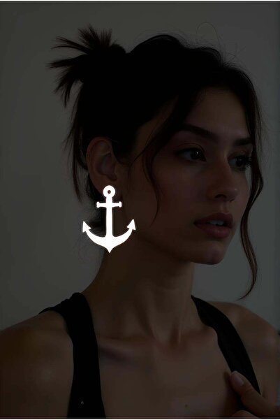 soonaksesuar White Reflective Anchor Earrings, Stylish Laser Cut Earrings - Apbj020