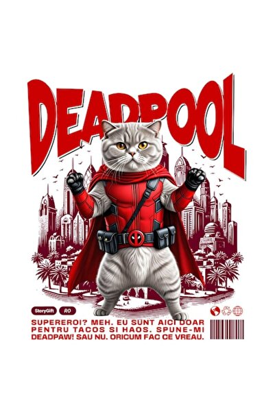 OEM Autocolant cu pelerină, costum de pisică Scottish Fold în Deadpool – vini...