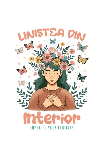 OEM Autocolant — Față cu coroană de flori, text „Pace înăuntru, lumea te vrea...