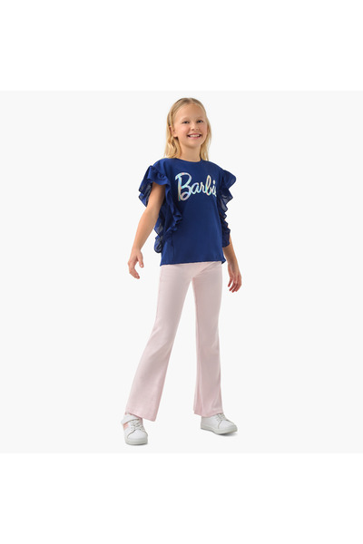 mattel Barbie Print T-shirt with Ruffle Detail