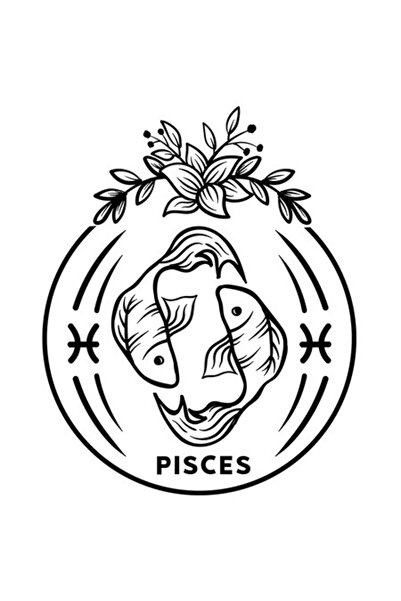 OEM Autocolant zodiacal Pești, ilustrație, plante și apă, bordură albă, vinil...