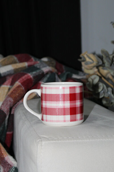 Inspire Ceramic Red Plaid Printed Mug Cup