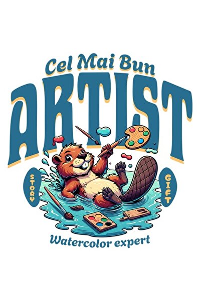 OEM Αυτοκόλλητο Happy Beaver στο νερό με πινέλα «Best Artist» Λευκά άκρα, βιν...