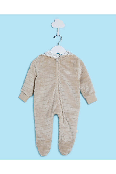 REDTAG Baby Beige Hooded Romper Suit