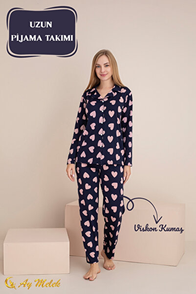 AYMELEK Women's Pajama Set Patterned Cotton Polo Neck Set