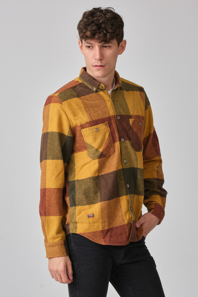 Cosplay Men's Thick Shirt Collar Checkered Flannel Lumberjack Winter Pocketless Shirt Overshirt