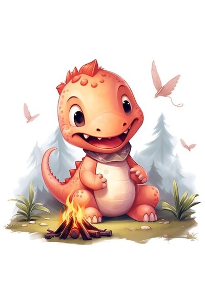 OEM Autocolant vesel cu pădure de dinozauri, vinil PVC, bordură albă, 10 cm