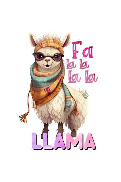 OEM Llama sticker "Fa La La La La Llama" with scarf and glasses, white border, PVC Vinyl, 28 cm
